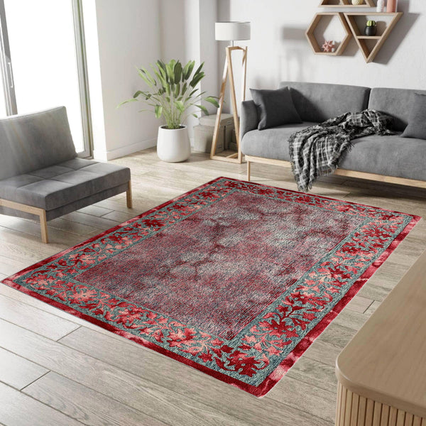 Rugslane Red Color Traditiona Design 100% New Zealand Wool Handmade Floral Carpet 5ft x 8ft