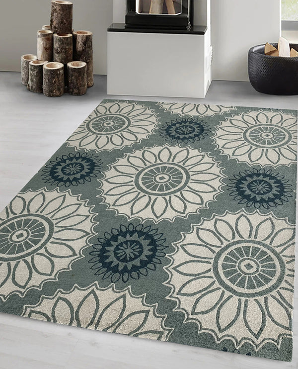 Rugslane Grey Woollen Loop Floral Carpet 7.6ft x 9.6ft