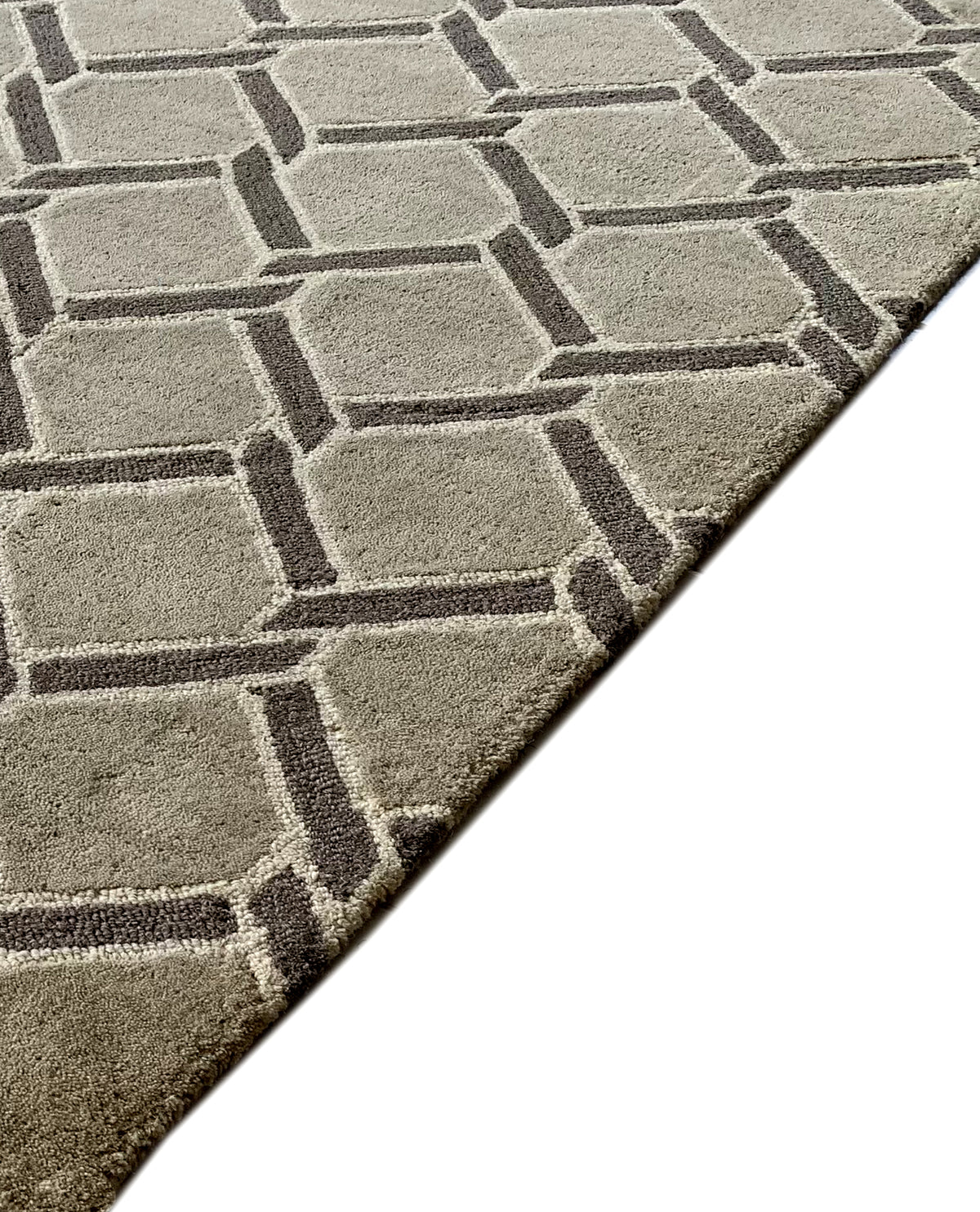 Rugslane Beige and Grey Color Trellis Design 100% New Zealand Wool Modern Handmade Carpet 5ft x 8ft