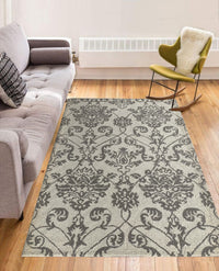Rugslane White & Grey Color Traditional Design 100% New Zealand Wool Handmade Floral Carpet 5.3ft x 7.7ft