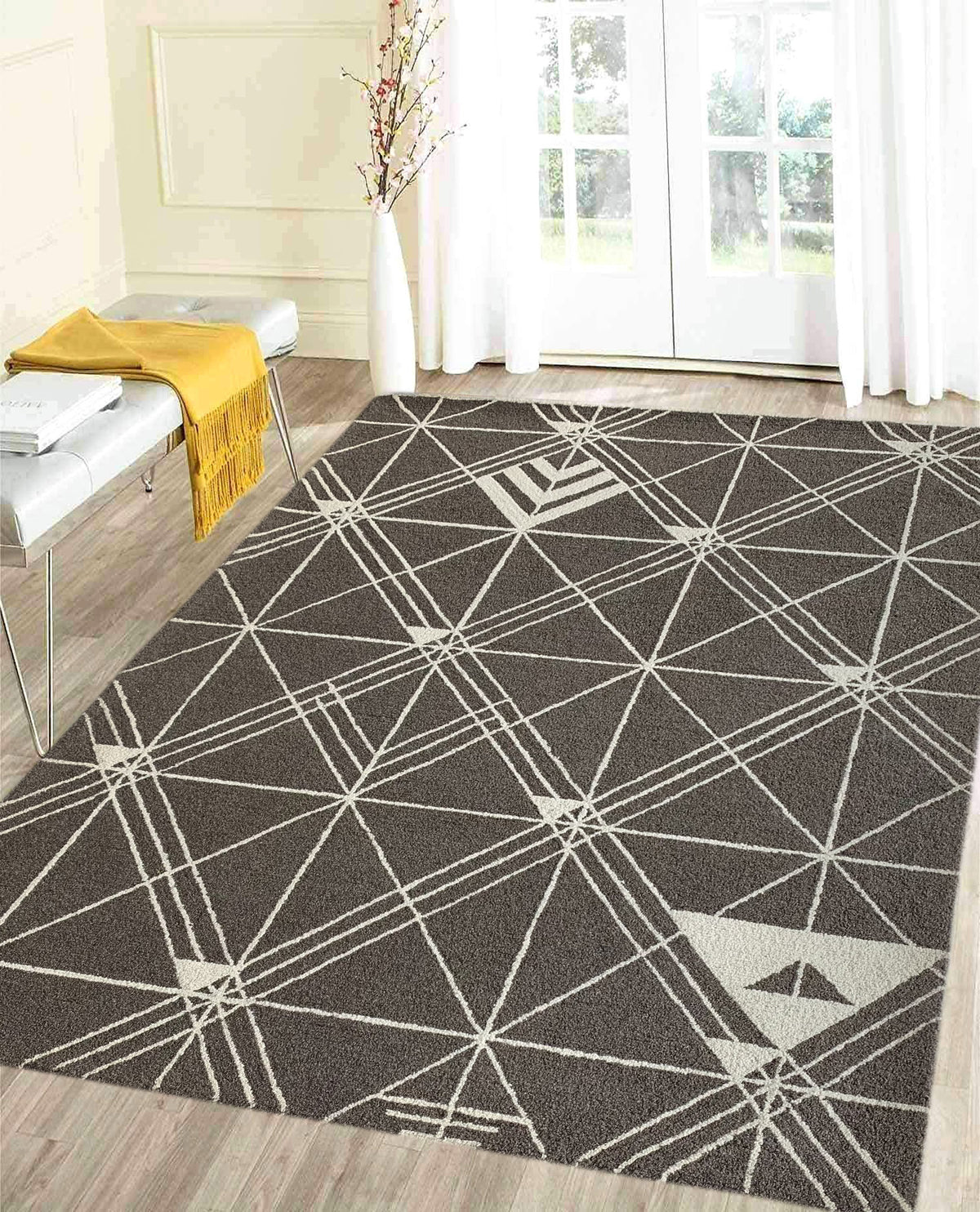 Rugslane Grey & White Color  Modern Design 100% New Zealand Wool Handmade Carpet 5.7ft x 7.9ft