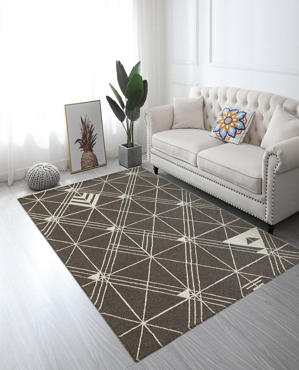 Rugslane Grey & White Color  Modern Design 100% New Zealand Wool Handmade Carpet 5.7ft x 7.9ft