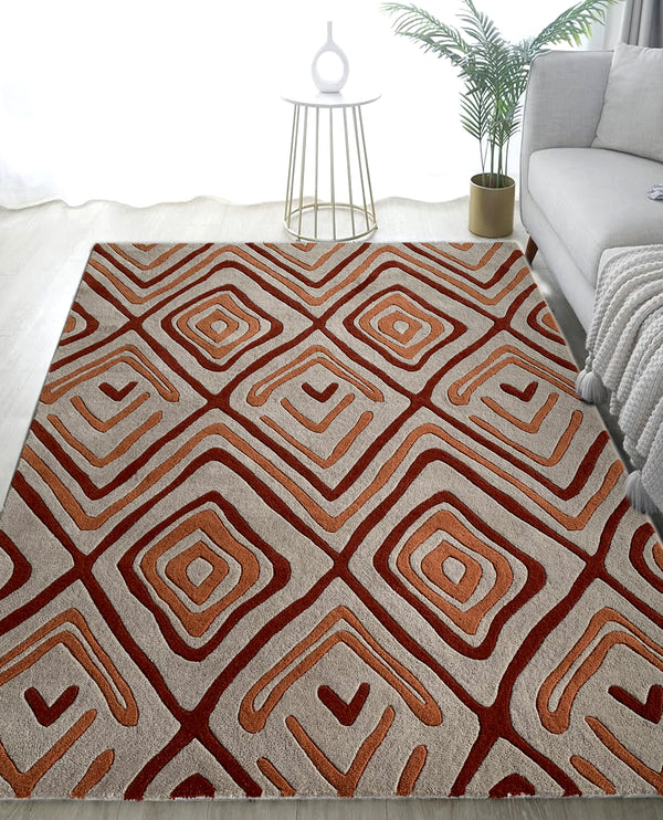 Rugslane Multi Color Modern Design 100% New Zealand Wool Handmade Carpet 4.6ft x 6.6ft