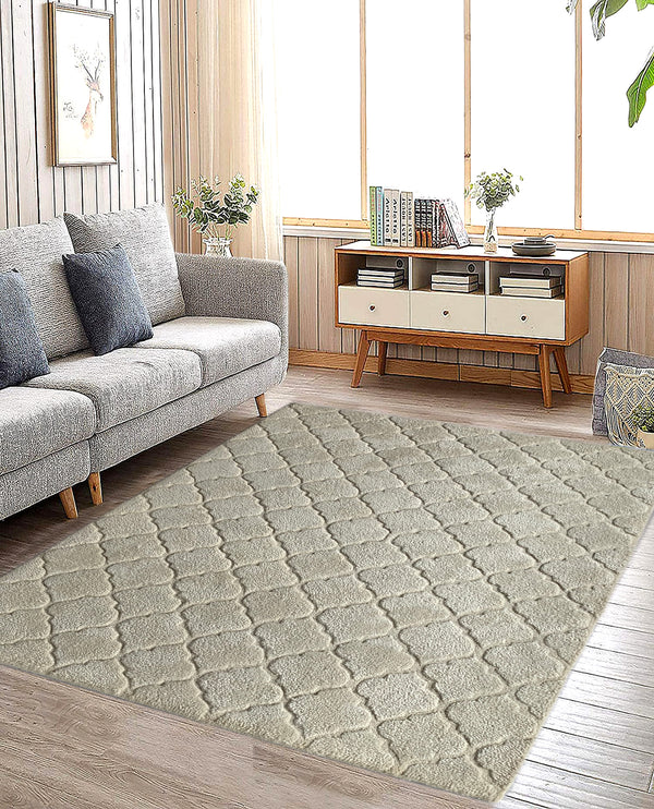 Rugslane White Color Modern Design 100% New Zealand Wool Handmade Carpet 4.6ft x 6.6ft