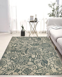 Rugslane Green & White Color Traditional Design 100% New Zealand Wool Handmade Floral Carpet 4.6ft x 6.6ft