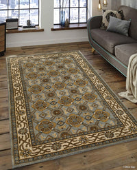 Rugslane Grey Color Ground and Beige Color Border Traditional Design 100% New Zealand Wool Modern Handmade Carpet 5.0ft X 8.5ft