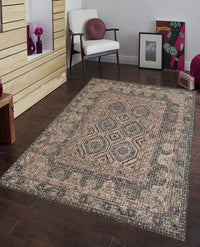 Rugslane Pink Color Ground Grey Color Border Traditional Design 100% New Zealand Wool Handmade Modern Carpet 8ft X 10ft