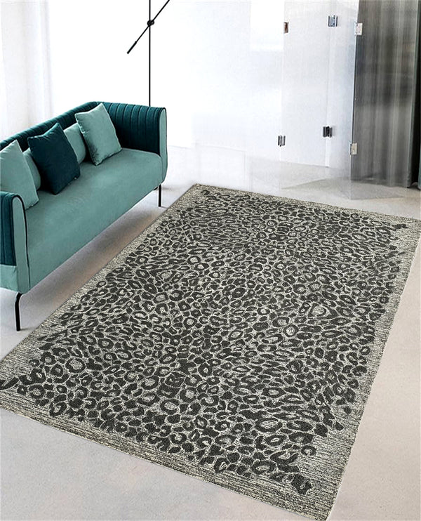 Rugslane Dark Grey & White Color Modern Design 100% New Zealand Wool Handmade Carpet 5.0ft X 8.0ft
