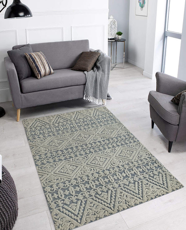 Rugslane Grey & White Color Traditional Design 100% New Zealand Wool Handmade Floral Carpet 5ft X 8ft