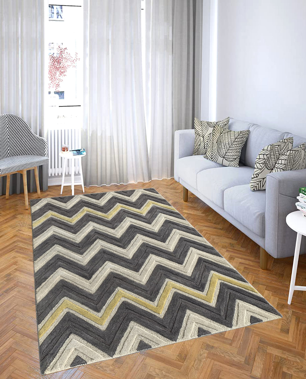Rugslane Grey & White Color Modern Carpet 5.0ft X 7.5ft