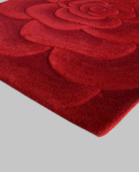 Rugslane Red Color Floral Design 100% New Zealand Wool High & Low Handmade Carpet 4.0ft X 5.7ft