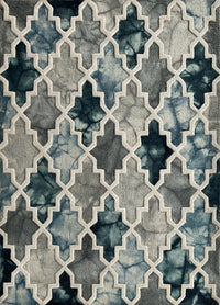 Rugslane Grey & Blue Trellis Design 100% New Zealand Wool Handmade Modern Carpet 5.3ftX 7.7ft