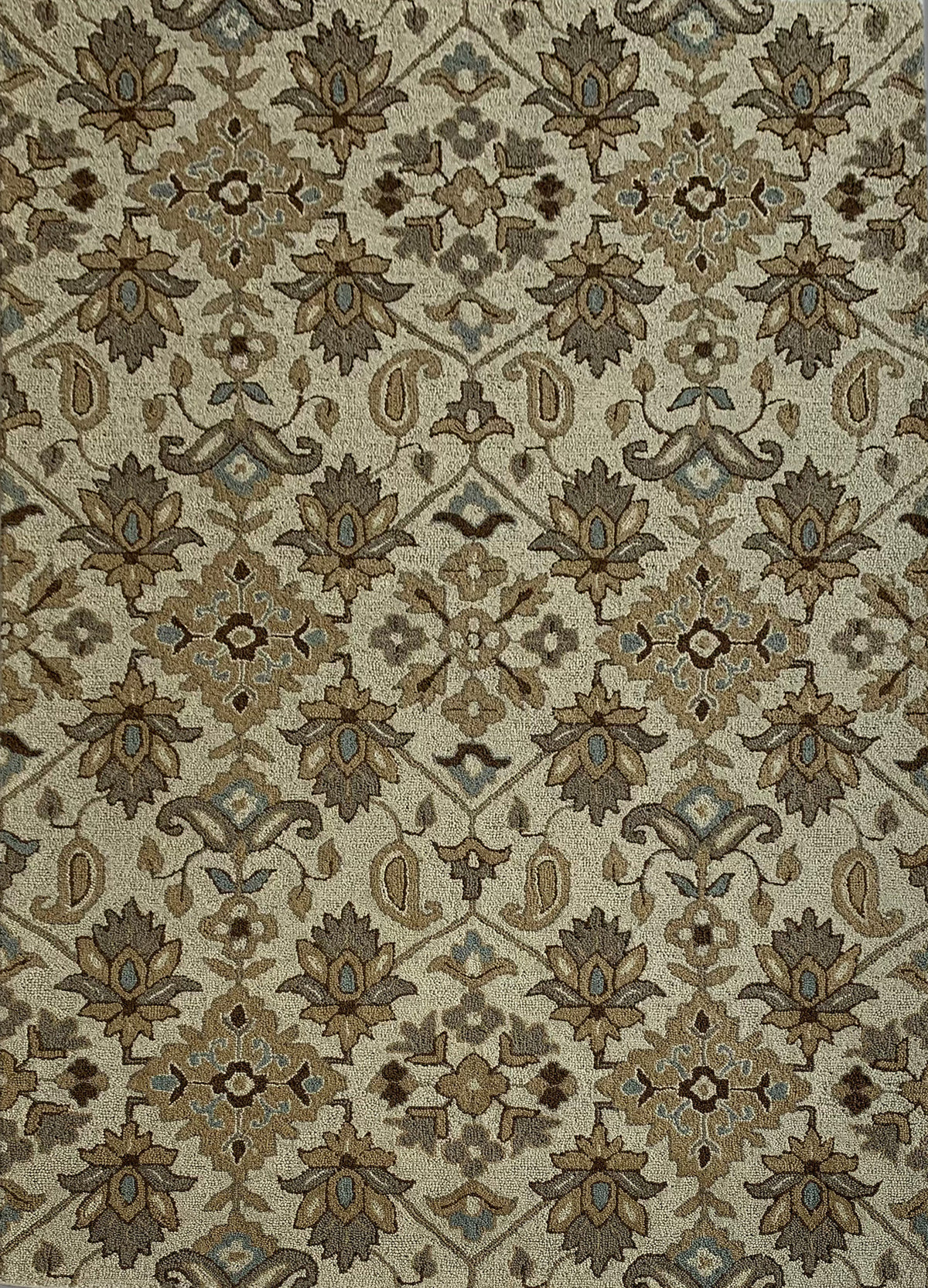 Rugslane Beige Color Floral Design 100% New Zealand Wool Handmade Carpet 5ft X 8ft