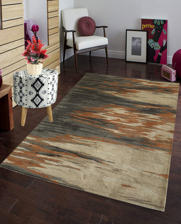 Rugslane Handmade Multi Color Abstract Design 100% New Zealand Wool Carpet 5ft X 8ft