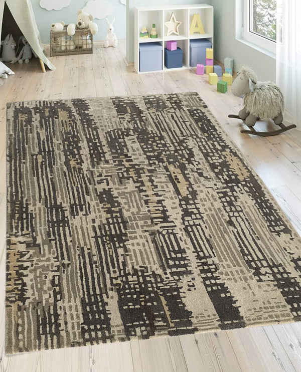 Rugslane Multi Color Abstract Design High Quality Woollen Handmade Carpet 5 x 8 Ft