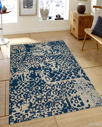 Rugslane Blue & White Color Modern Design 100% New Zealand Wool Handmade Carpet 5ft x 8ft