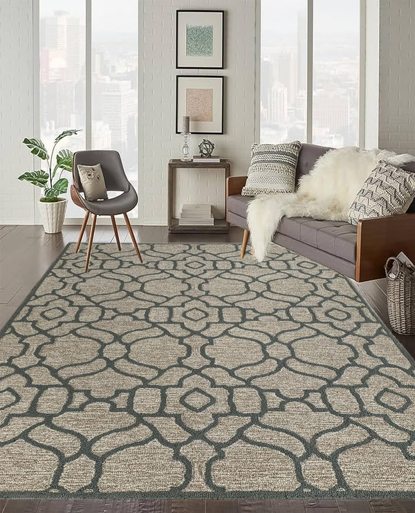 Rugslane Beige Color Modern Design 100% New Zealand Wool Handmade Carpet 5ft x 7ft