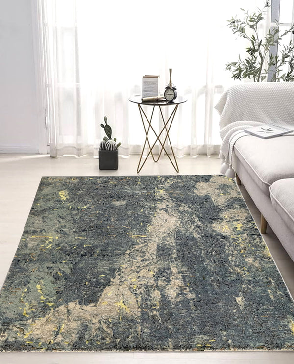 Rugslane Grey Color Abstract Design 100% New Zealand Wool Handmade Carpet 5ft x 6ft