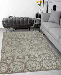 Rugslane Beige & White Color Floral Design 100% New Zealand Wool Handmade Carpet 5ft X 8ft