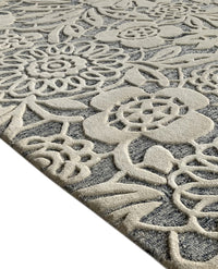 Rugslane White & Grey Color Floral Design 100% New Zealand Wool Handmade Carpet 4.6ft X 6.6ft