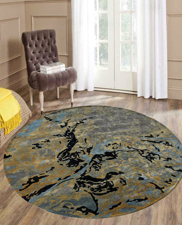 Rugslane Indiana Handmade Multi Colour Abstract Wool & Viscose Thick Pile Carpet 8 ft Round