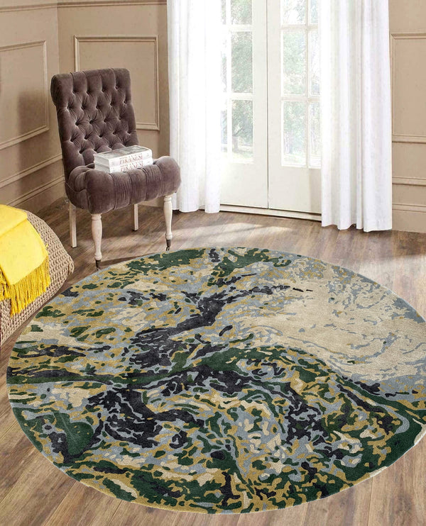 Rugslane Indiana Handmade Multi Colour Abstract Wool & Viscose Thick Pile Carpet 8 ft Round