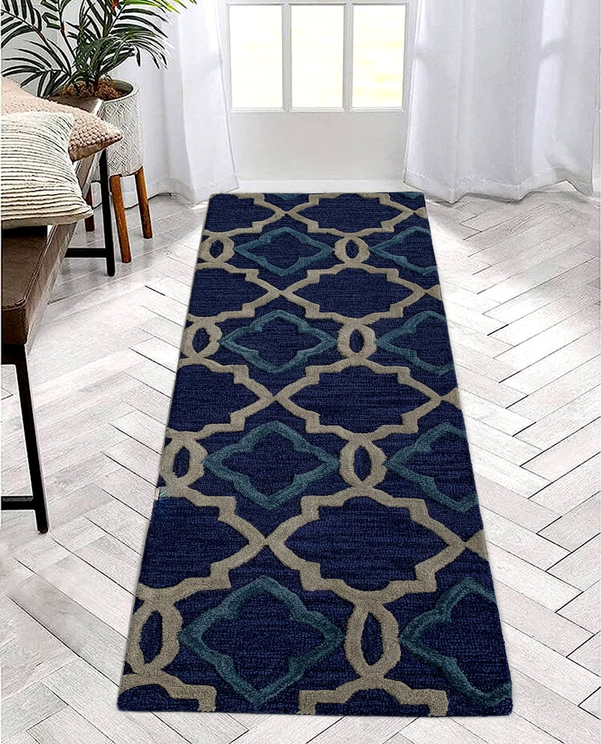 Rugslane Blue Modern Runner Carpet 2.0ft X 7.0ft
