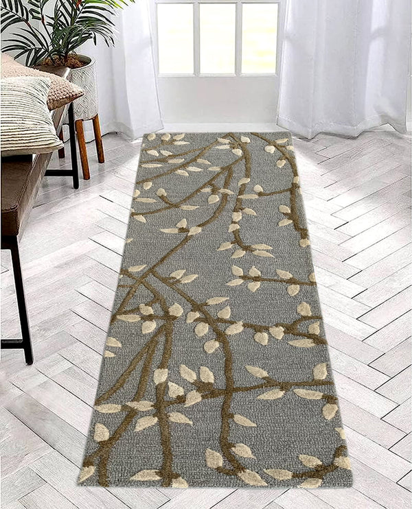 Rugslane Grey Floral Runner Carpet 2.0ft X 7.0ft