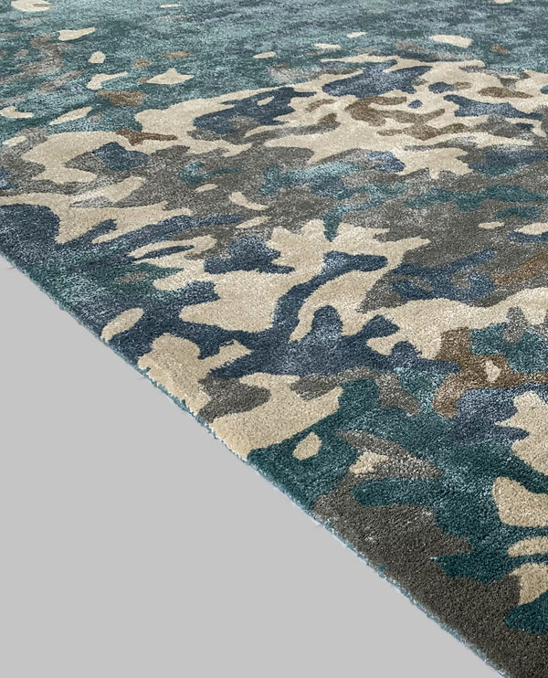 Rugslane Indiana Handmade Turquoise Multi Colour Abstract Wool & Viscose Thick Pile Carpet 8x10