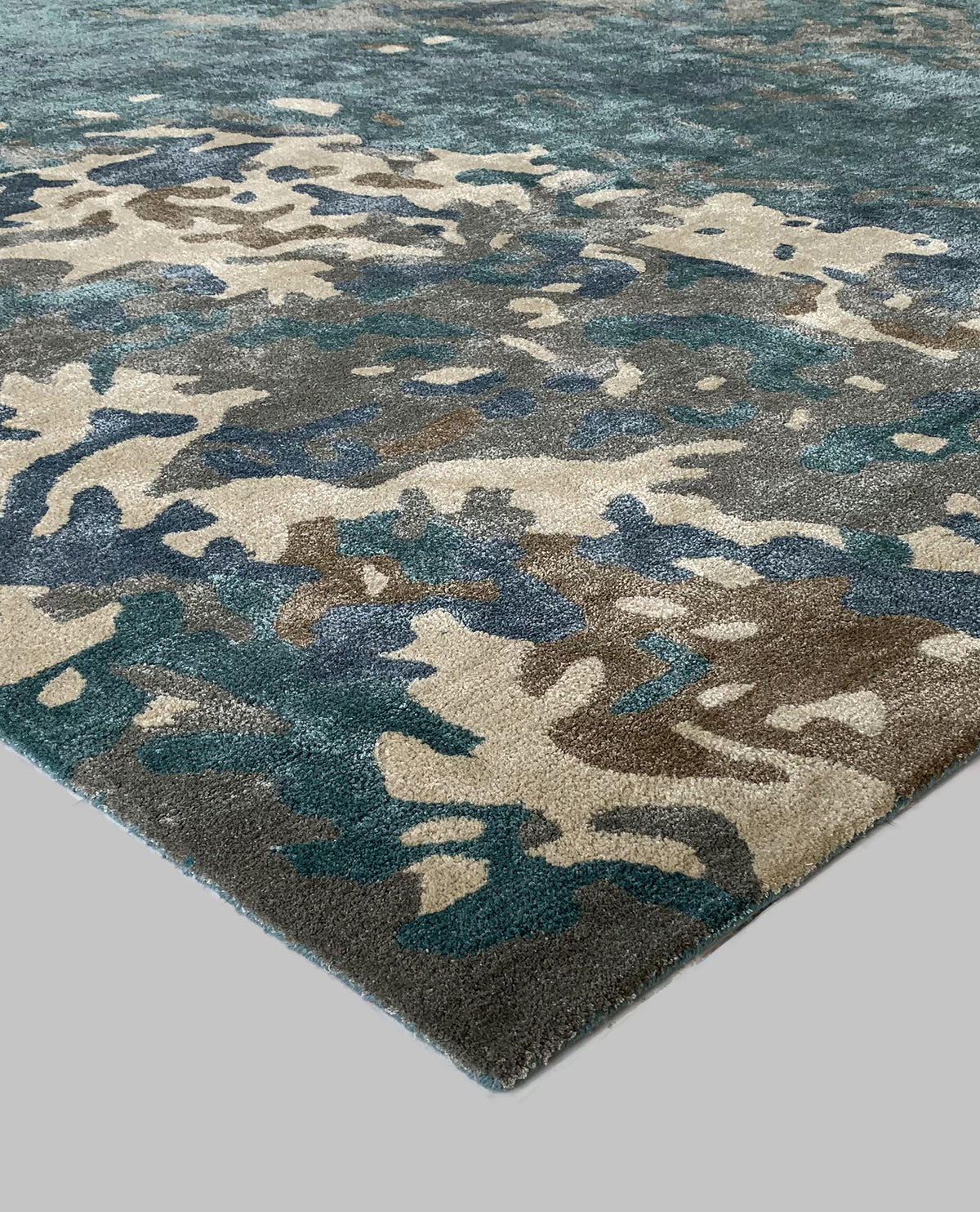 Rugslane Indiana Handmade Turquoise Multi Colour Abstract Wool & Viscose Thick Pile Carpet 8x10