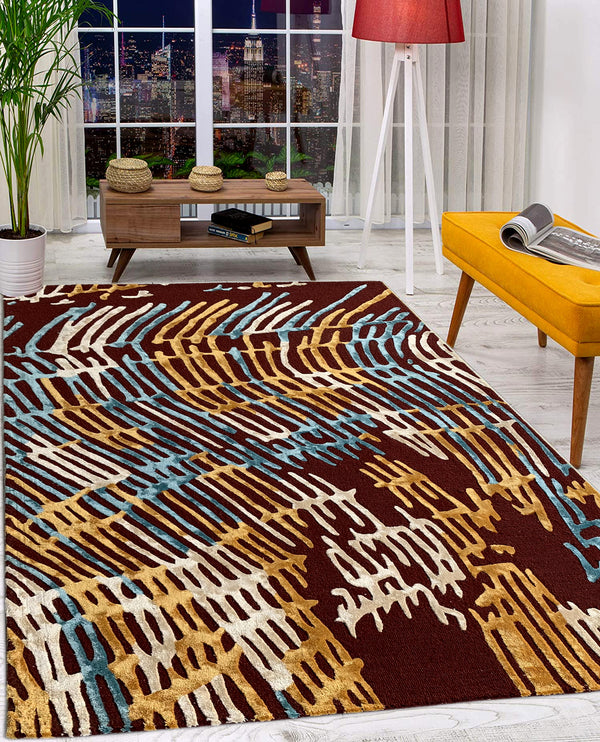 Rugslane Handmade Multi Color Abstract Design High Quality Wool & Viscose Carpet
