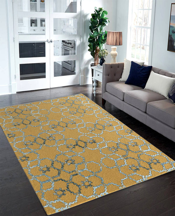 Rugslane Handmade Gold & Grey Color Modern Design High Quality Wool & Viscose Handmade Carpet