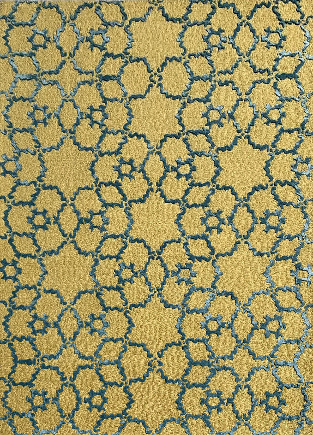 Rugslane Gold & Blue Color Loop & Cut Pile Traditinal Modern Design Wool & Viscose Handmade Modern Carpet