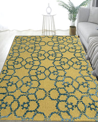 Rugslane Gold & Blue Color Loop & Cut Pile Traditinal Modern Design Wool & Viscose Handmade Modern Carpet