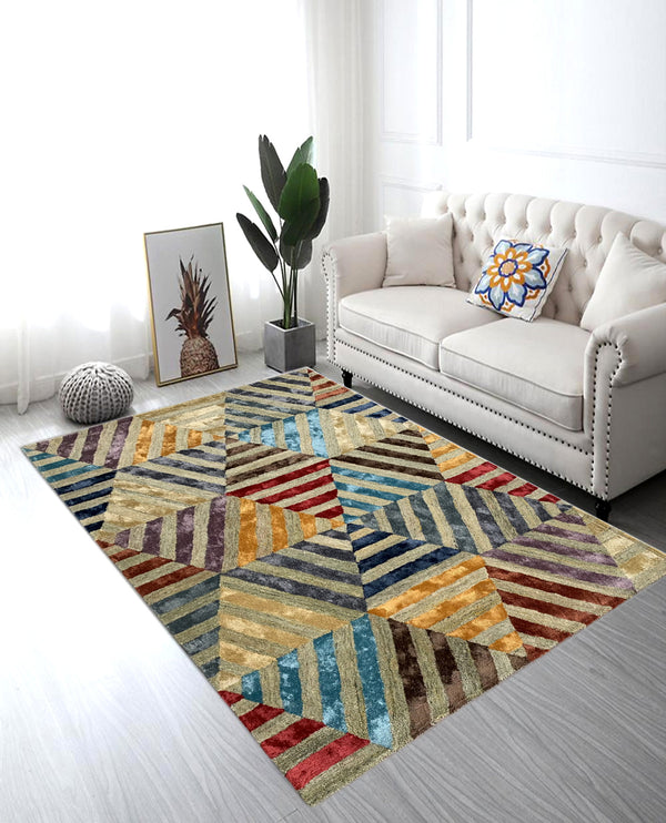 Rugslane Handmade Multi Colo Traditional Design Wool & Viscose Modern Carpet Carpet