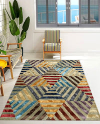 Rugslane Handmade Multi Colo Traditional Design Wool & Viscose Modern Carpet Carpet