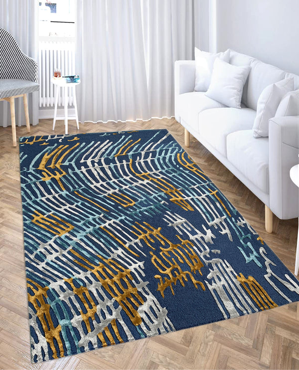 Rugslane Handmade Blue Color Modern Design High Quality Wool & Viscose Carpet