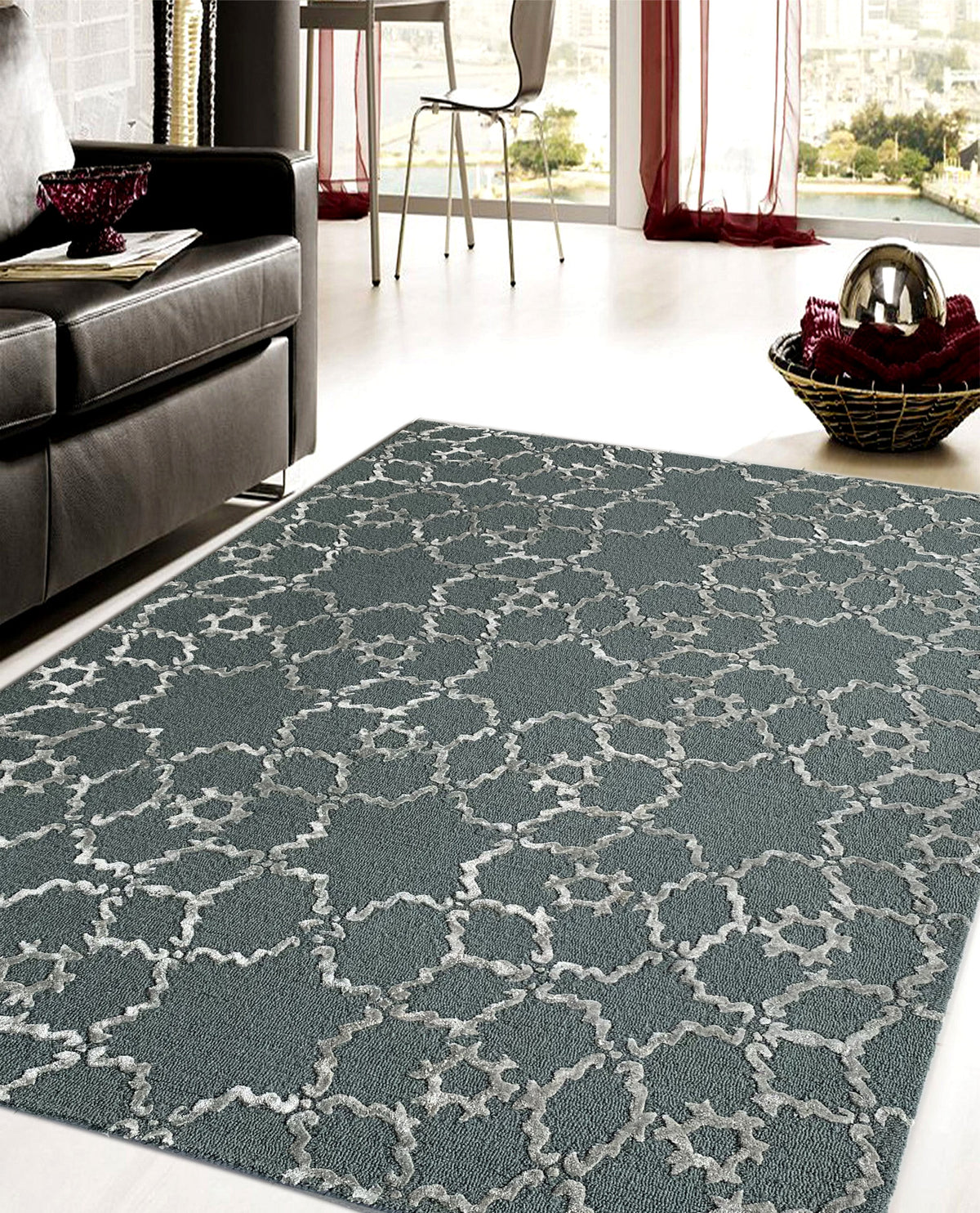 Rugslane Grey Color Trellis Design High Quality Wool & Viscose Modren Handmade Carpet