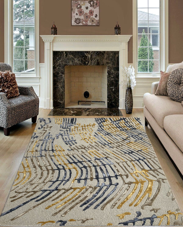 Rugslane Silver Color Abstract Design High Quality Wool & Viscose Handmade Carpet