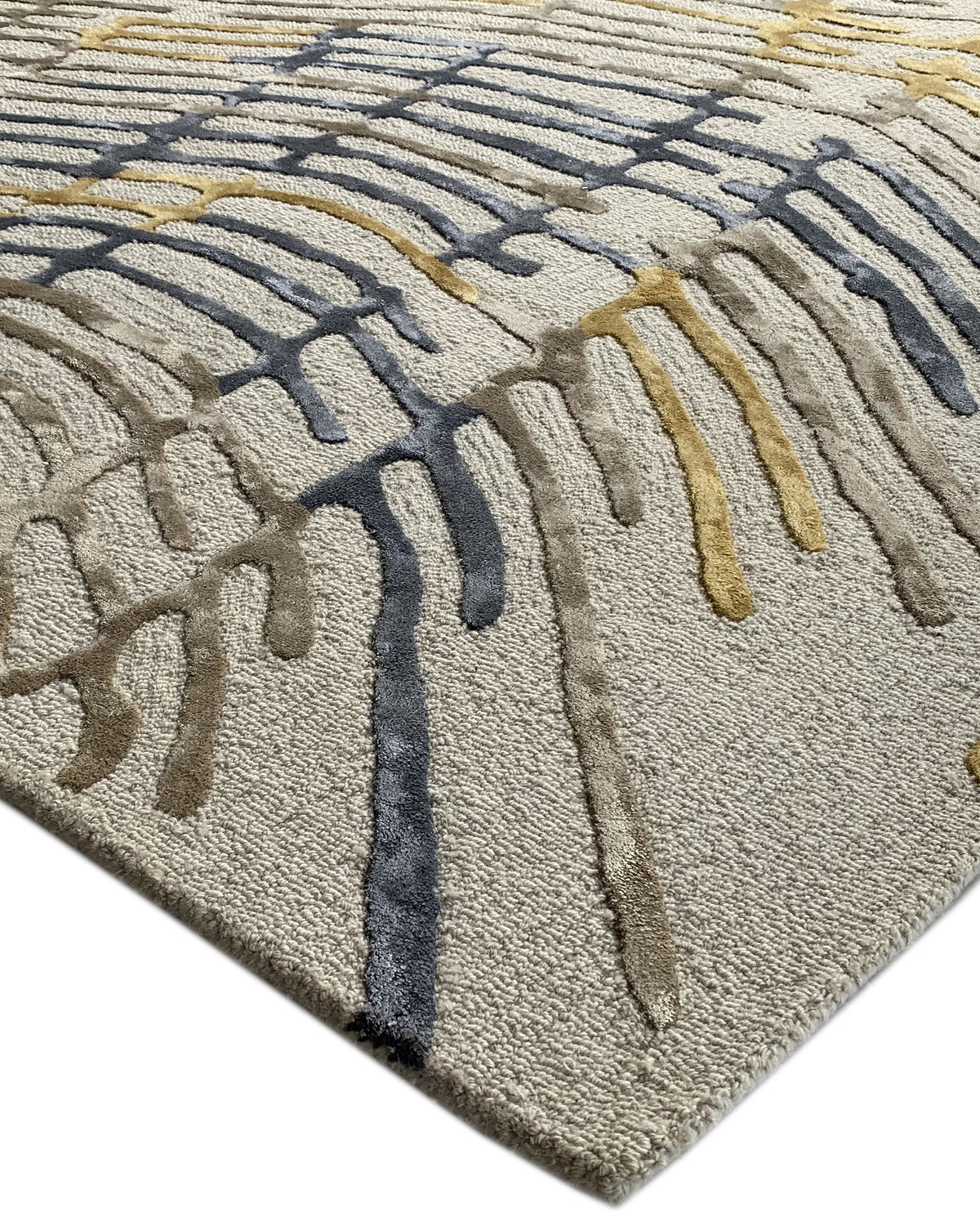 Rugslane Silver Color Abstract Design High Quality Wool & Viscose Handmade Carpet