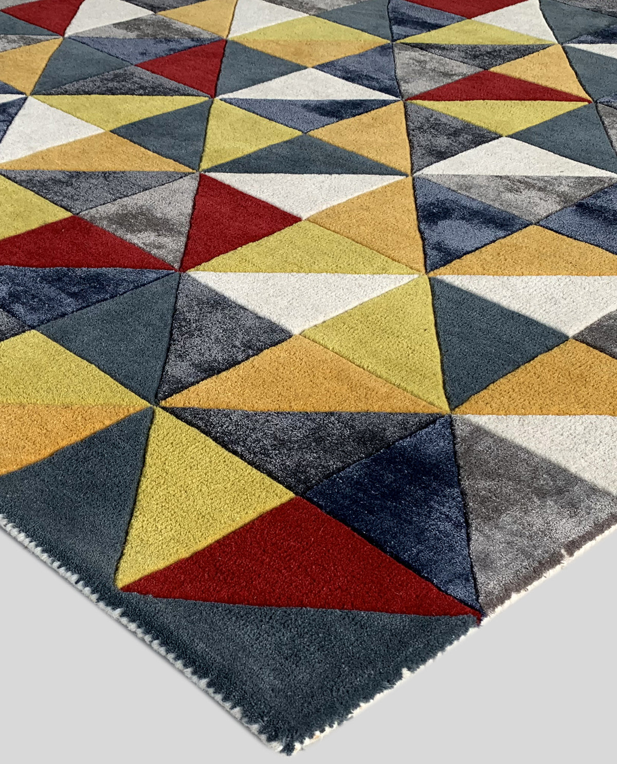 Rugslane Multi Color Geometrical Design High Quality Wool & Viscose Handmade Carpet 5ft X 7ft