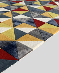 Rugslane Multi Color Geometrical Design High Quality Wool & Viscose Handmade Carpet 5ft X 7ft