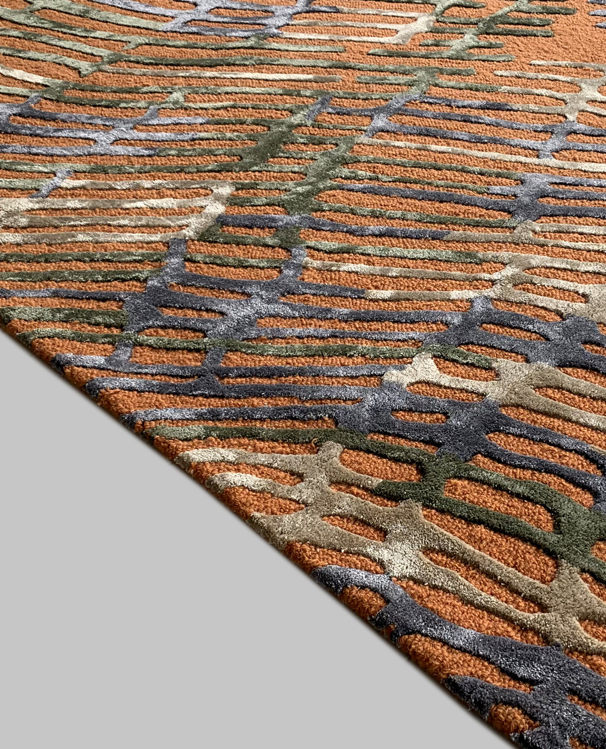 Rugslane Gold & Blue Color Modern Design High Quality Wool & Viscose Handmade Carpet 5ft X 7ft
