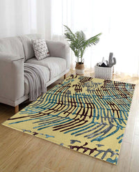 Rugslane Yellow Color Modern Design High Quality Wool & Viscose Handmade Carpet 5ft X 7ft