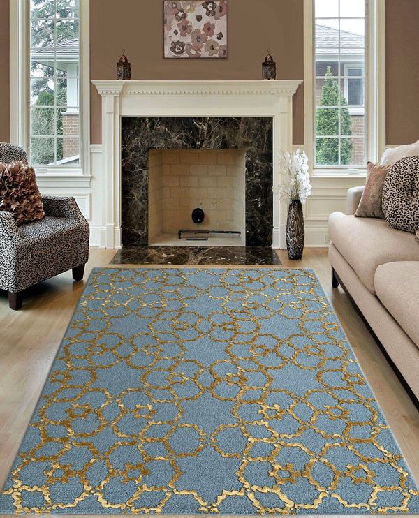 Rugslane Grey & Gold Color Modern Design High Quality Wool & Viscose Handmade Carpet 5ft X 7ft