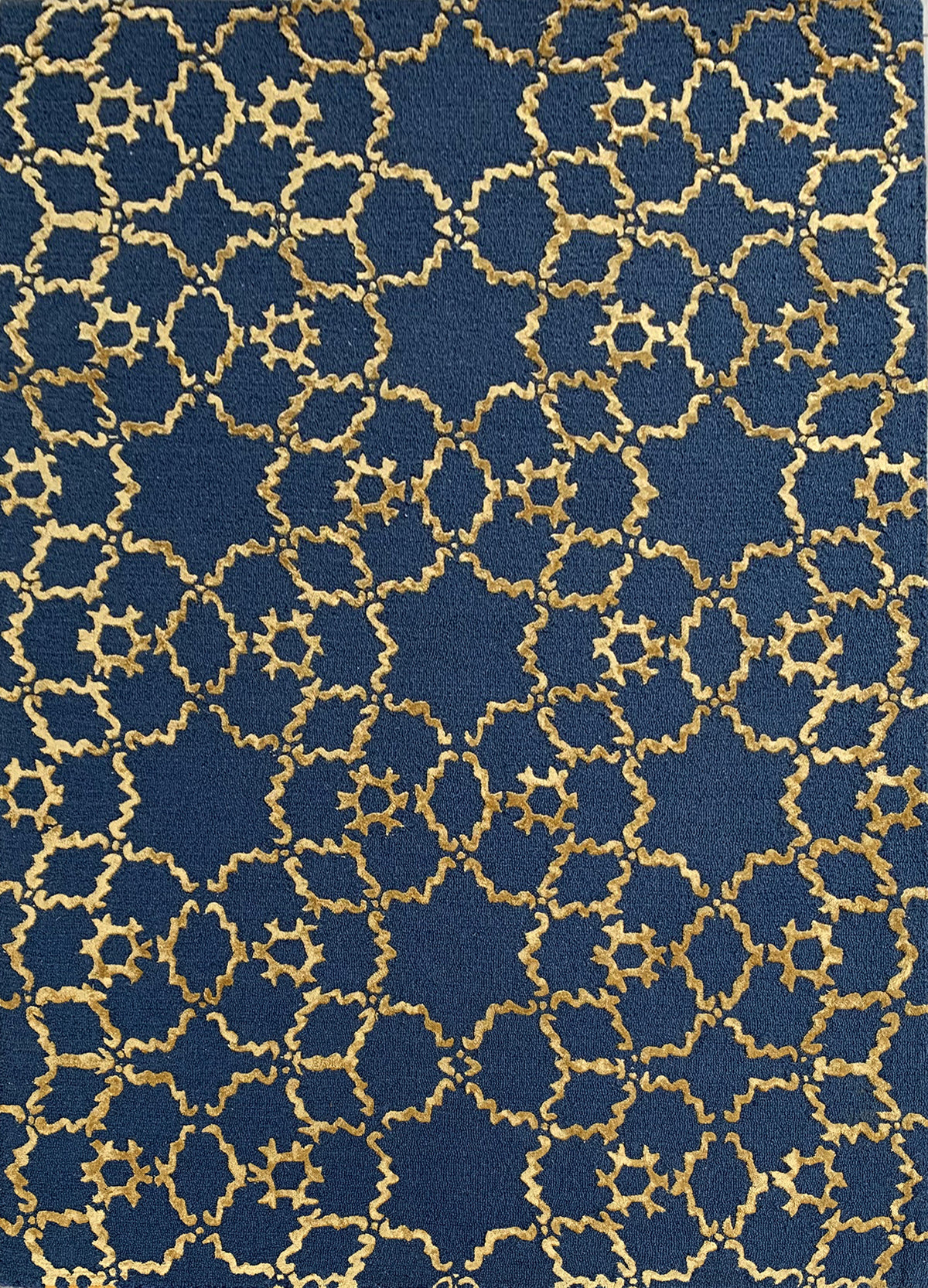 Rugslane Blue & Gold Color Modern Design High Quality Wool & Viscose Handmade Carpet 5ft X 7ft
