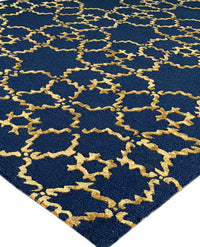 Rugslane Blue & Gold Color Modern Design High Quality Wool & Viscose Handmade Carpet 5ft X 7ft