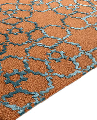 Rugslane Gold & Turquoise Color Modern Design High Quality Wool & Viscose Handmade Carpet 5ft X 7ft