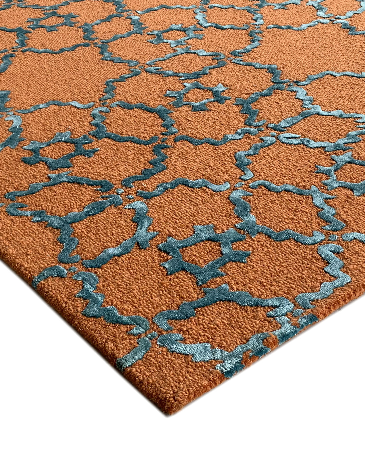 Rugslane Gold & Turquoise Color Modern Design High Quality Wool & Viscose Handmade Carpet 5ft X 7ft