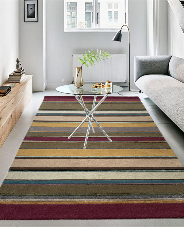 Rugslane Multi Color Modern Design Wool & Viscose Thick Pile Handmade Carpet 5ft X 8ft
